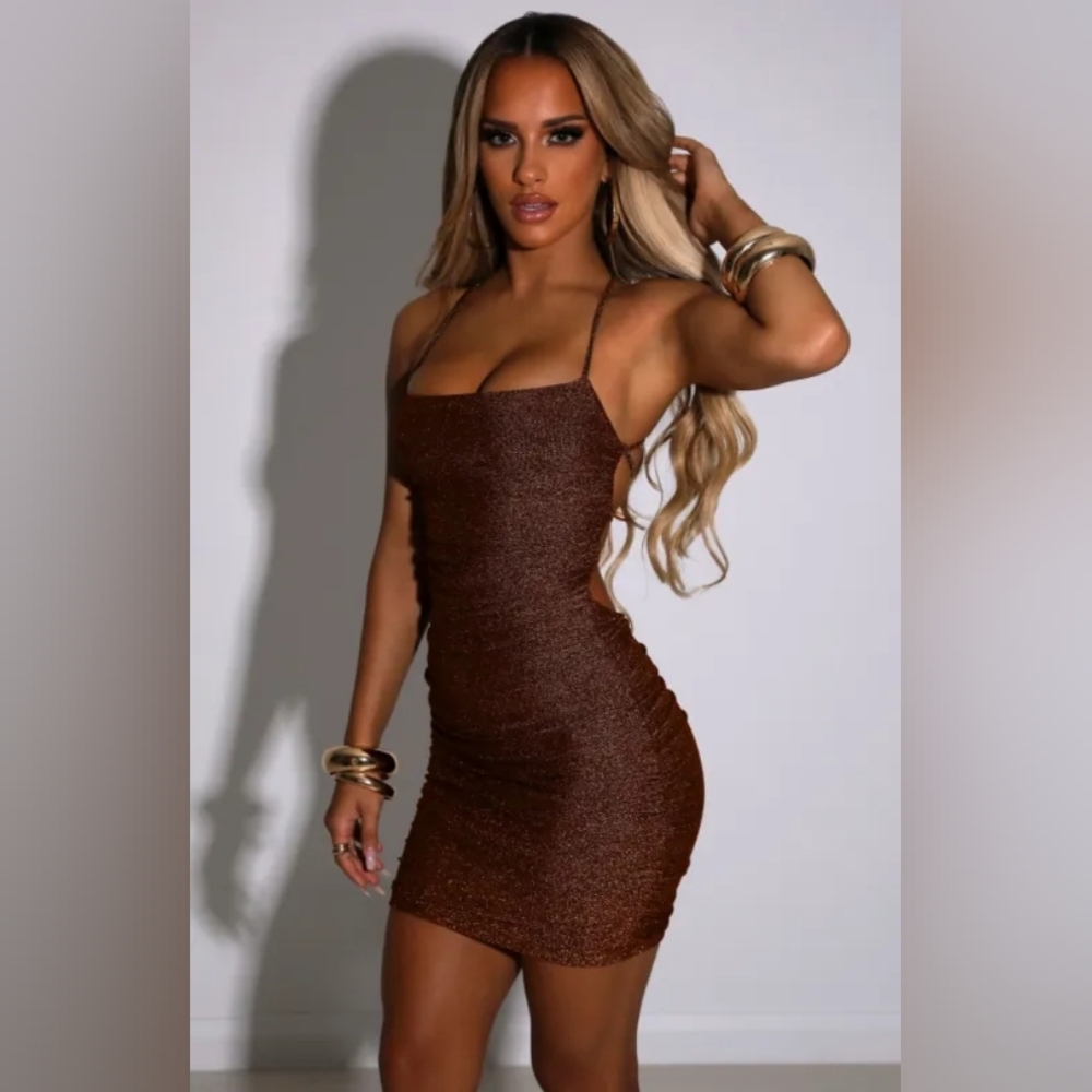 💘 Babyboo Fashion Bronze Sparkly Mini Dress - Picture 3 of 10